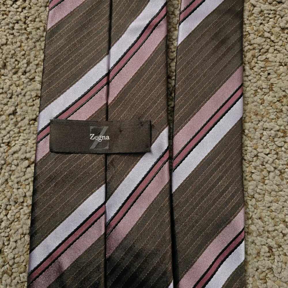 Ermenegildo Zegna‎ Silk Striped Men's Necktie Brown Pink White